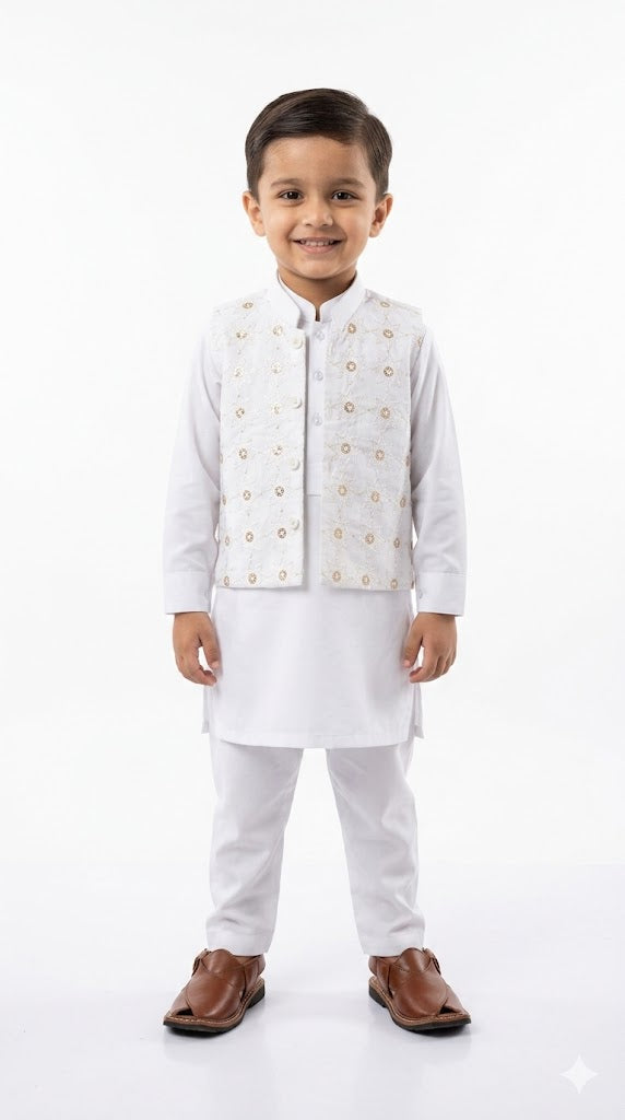 Cream round Embroidered suit (3 piece)