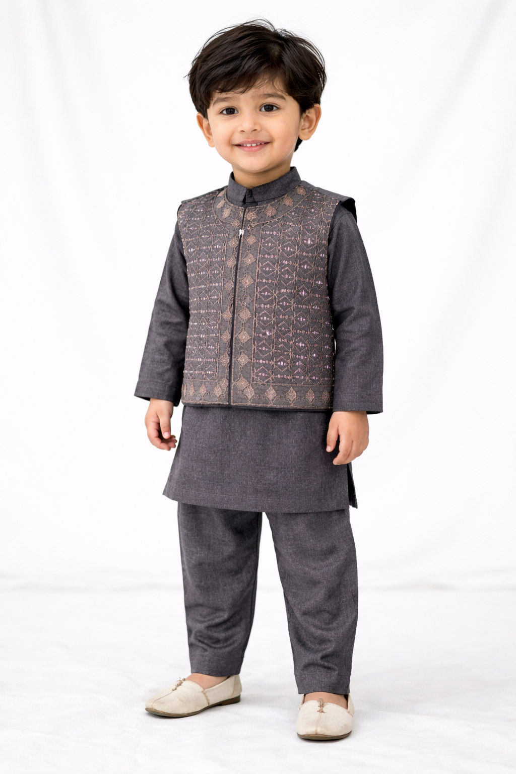 Royal Brown Embroidered  3 piece suit