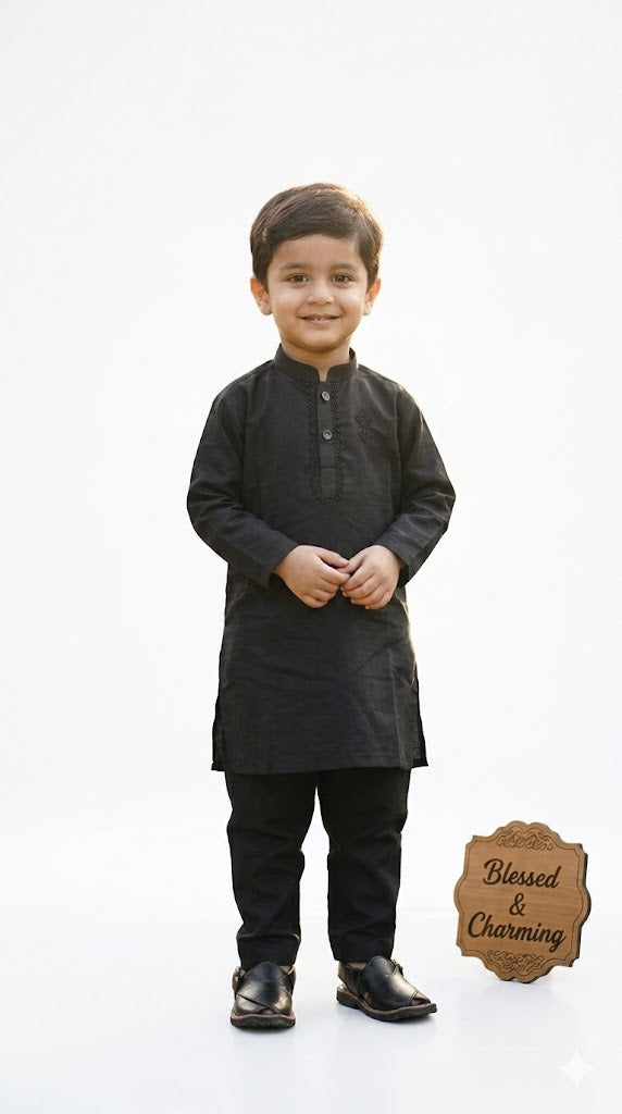 Black embrioded kurta shalwar