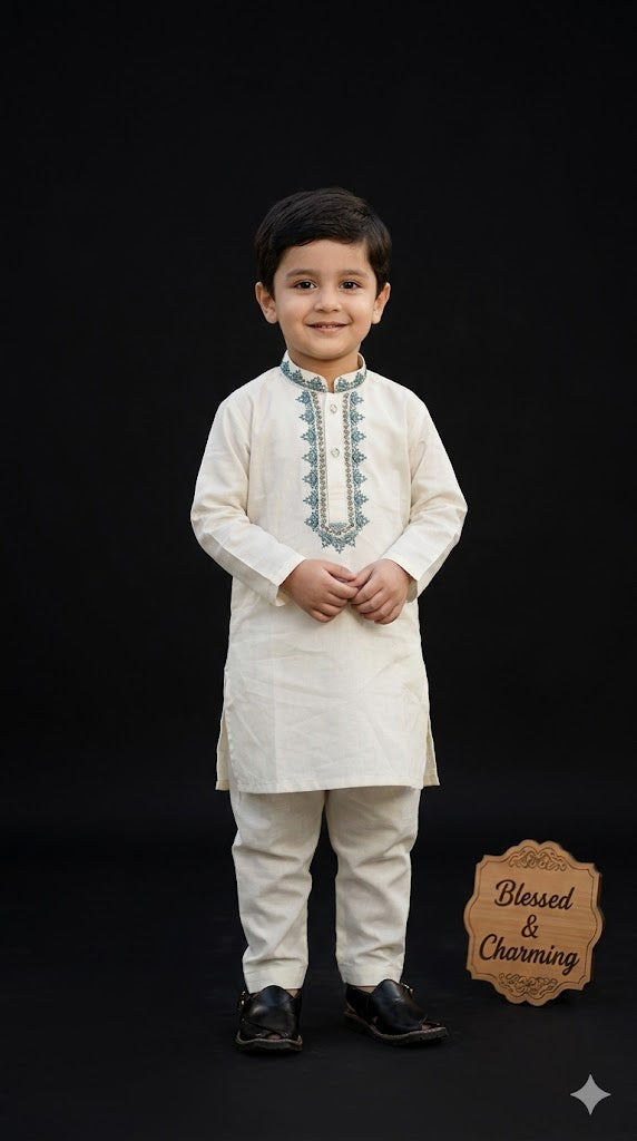 White embrioded kurta shalwar